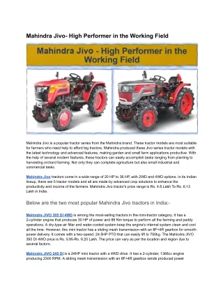 mahindra jivo high performer in the working field