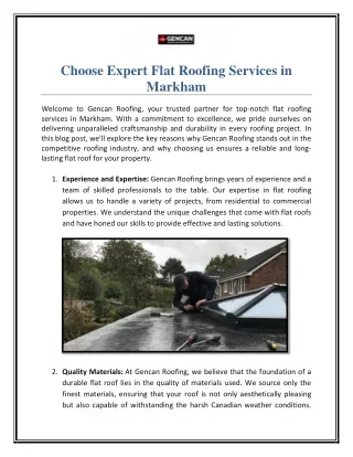 Choose Expert Flat Roofing Services in Markham