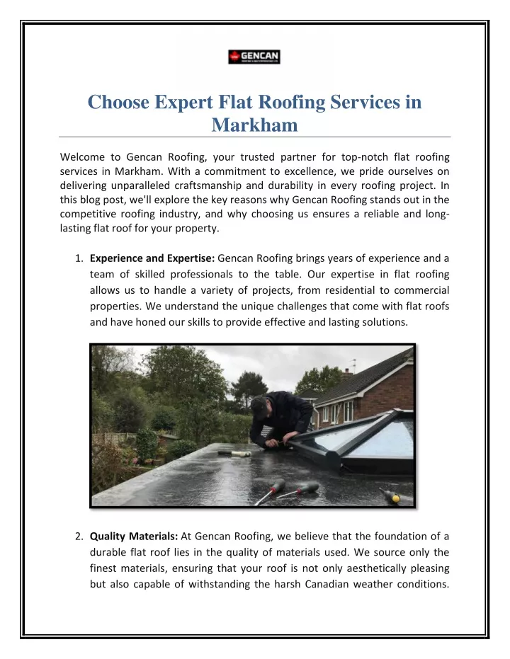 choose expert flat roofing services in markham
