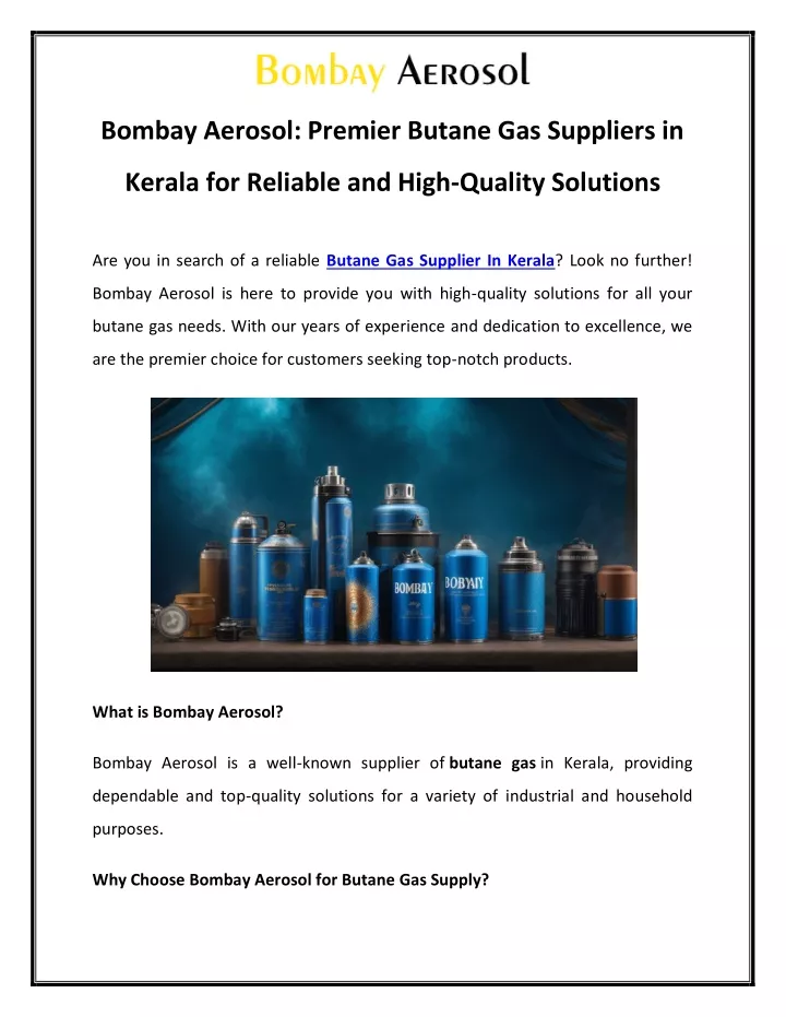 bombay aerosol premier butane gas suppliers in