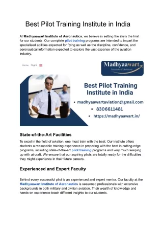 Best pilot training institute in india