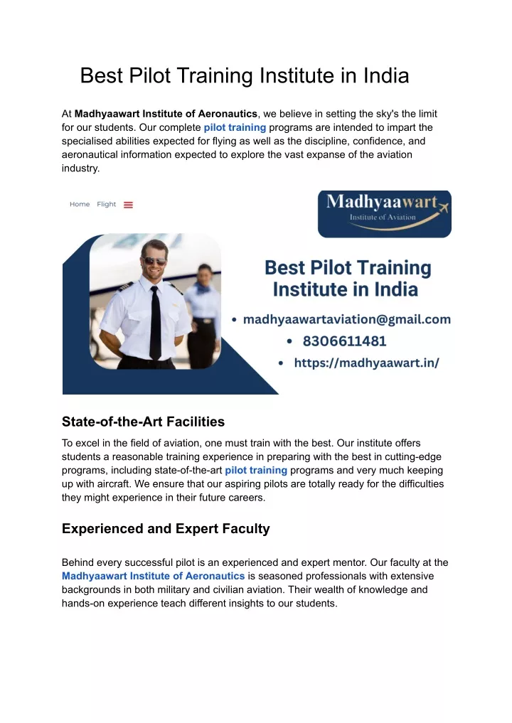 best pilot training institute in india