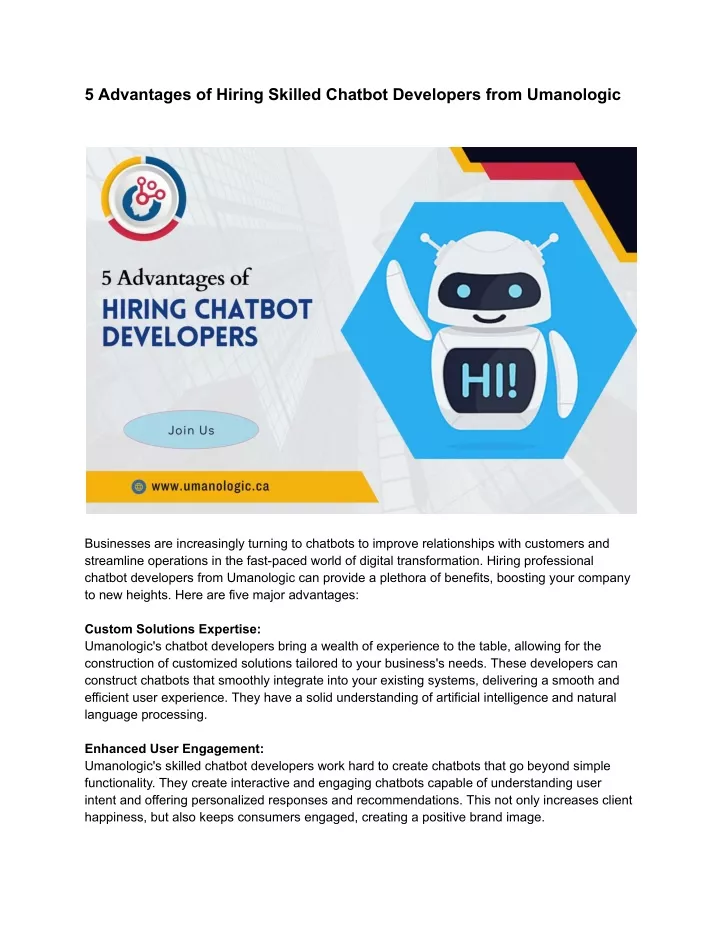 5 advantages of hiring skilled chatbot developers