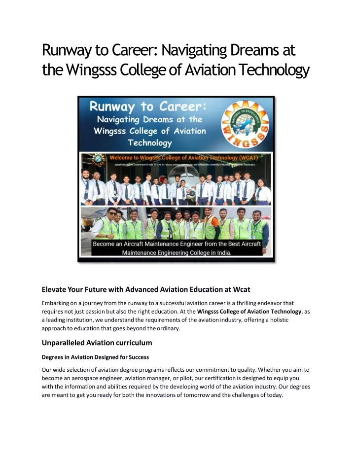 runway to career navigating dreams at the wingsss college of aviation technology