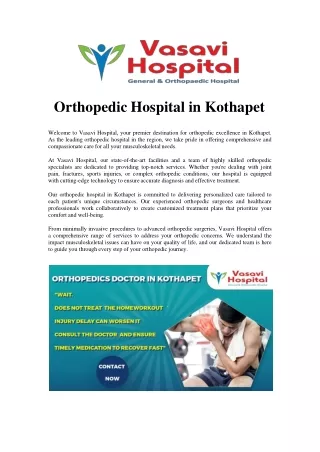 Orthopedic Hospital in Kothapet..
