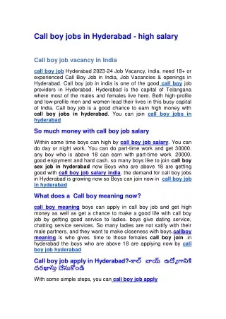 Call boy jobs in Hyderabad - high salary