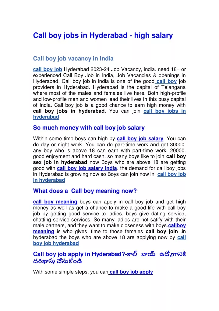 call boy jobs in hyderabad high salary