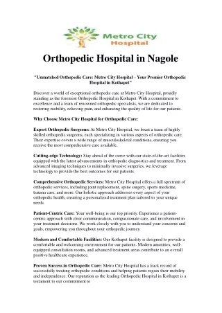Orthopedic Hospital in Nagole