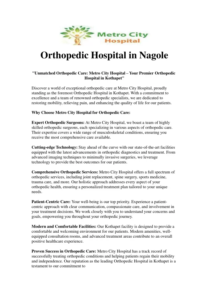 orthopedic hospital in nagole
