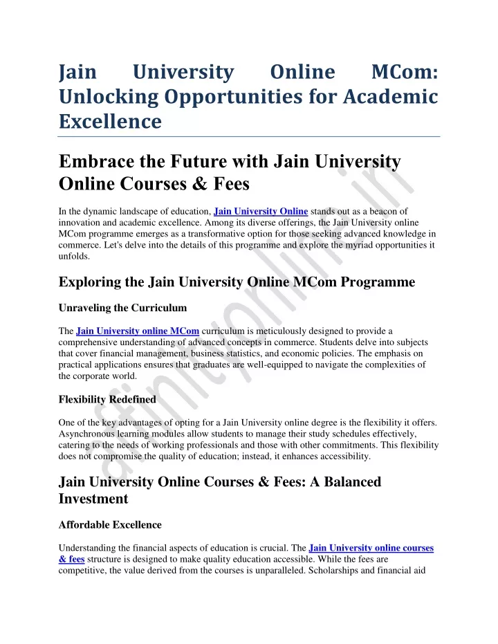 jain unlocking opportunities for academic