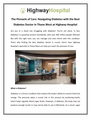 The Pinnacle of Care Navigating Diabetes with the Best Diabetes Doctor in Thane West at Highway Hospital