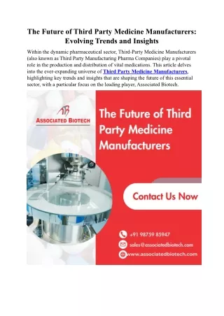The Future of Third Party Medicine Manufacturers: Evolving Trends and Insights