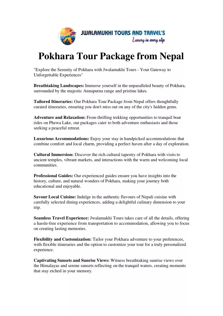 pokhara tour package from nepal