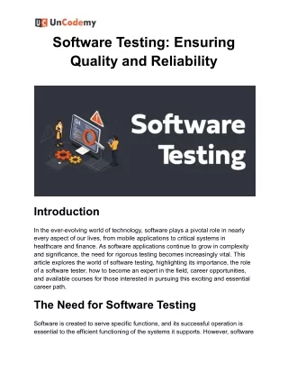 Software Testing Ensuring Quality and Reliability