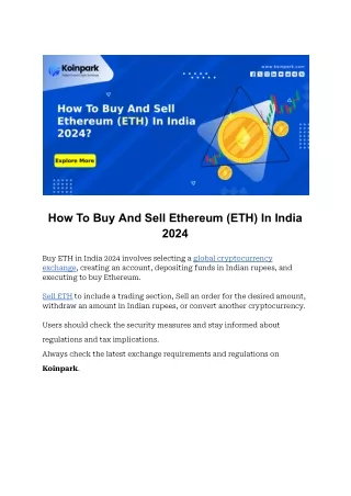 How To Buy And Sell Ethereum (ETH) In India 2024