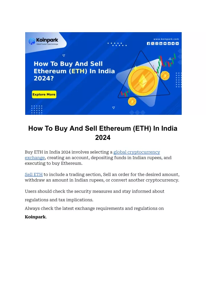 how to buy and sell ethereum eth in india 2024