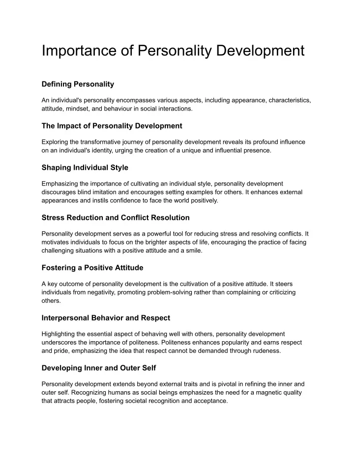 importance of personality development