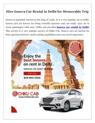 Hire Innova Car rental in Delhi for Memorable Trip
