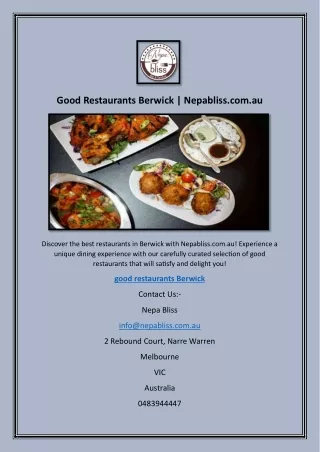 Good Restaurants Berwick | Nepabliss.com.au