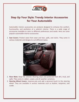 Step Up Your Style: Trendy Interior Accessories for Your Automobile