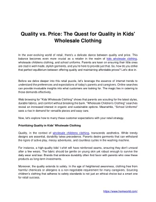 Quality vs. Price - The Quest for Quality in Kids' Wholesale Clothing
