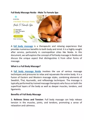 Full Body Massage Noida - Male To Female Spa