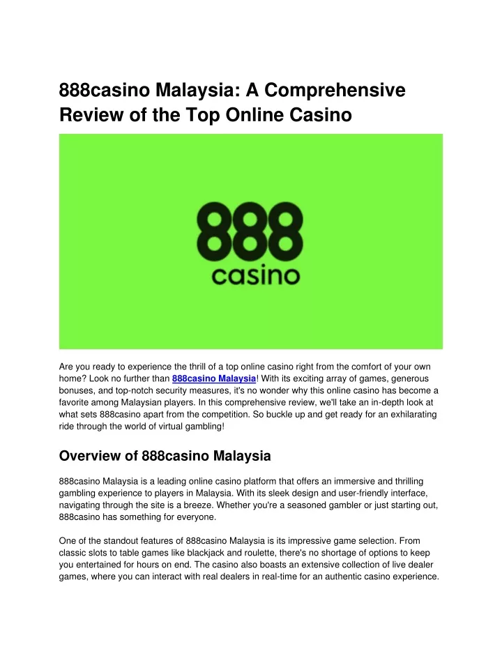 888casino malaysia a comprehensive review