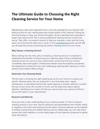 The Ultimate Guide to Choosing the Right Cleaning Service for Your Home