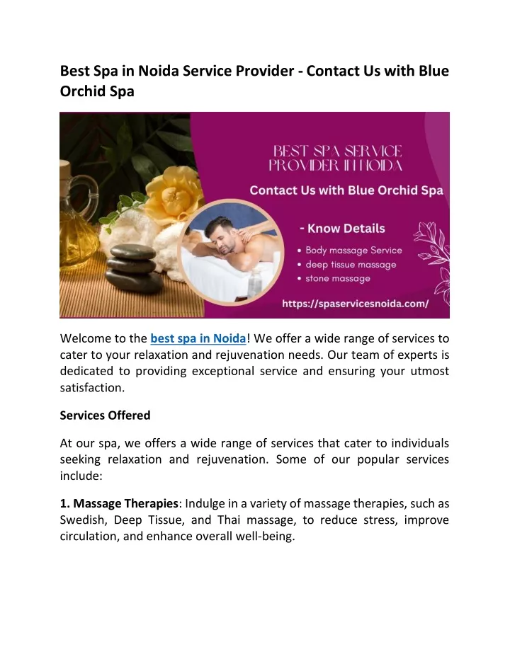 best spa in noida service provider contact