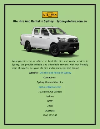 Ute Hire And Rental In Sydney  Sydneyutehire.com