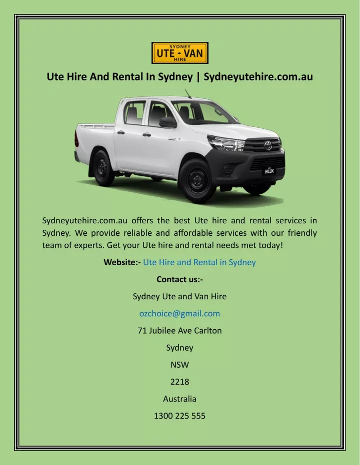 ute hire and rental in sydney sydneyutehire com au