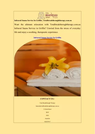 Infrared Sauna Service In Griffin  Totalbreakthroughtherapy.com.au