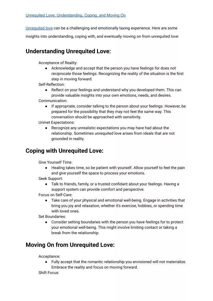 unrequited love understanding coping and moving on