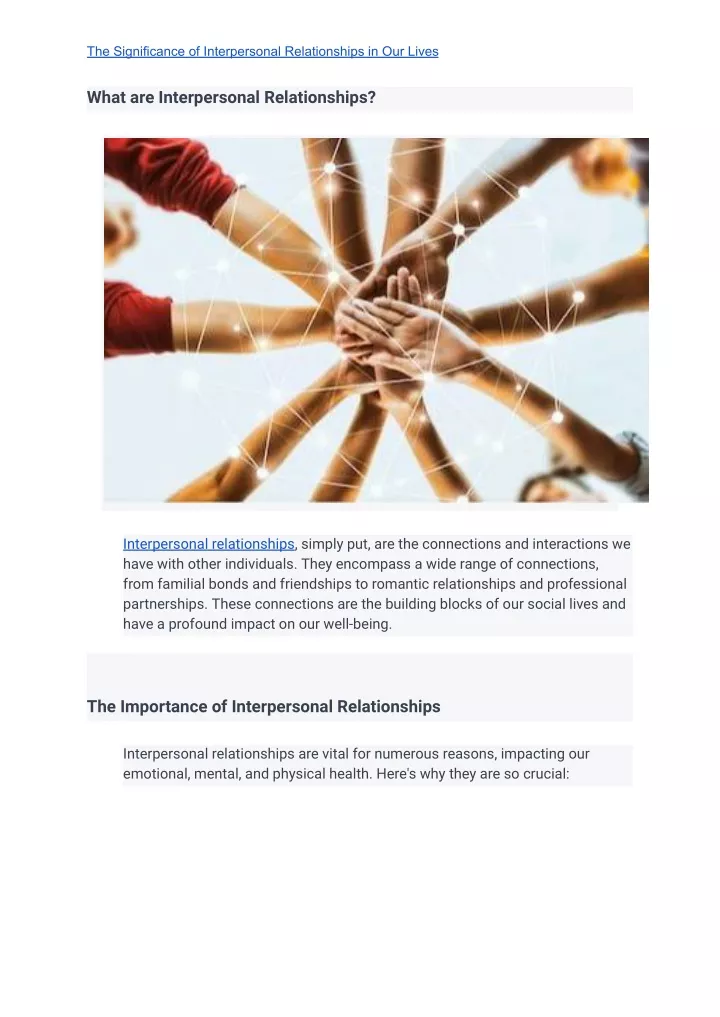 the significance of interpersonal relationships