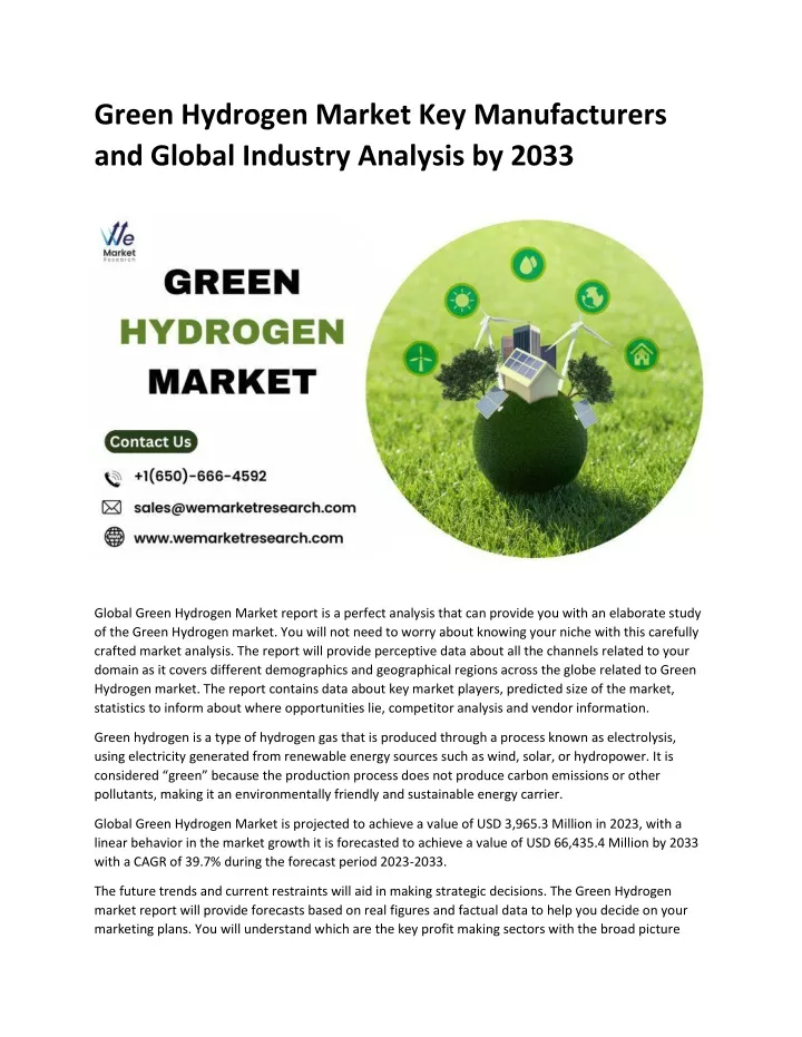 green hydrogen market key manufacturers