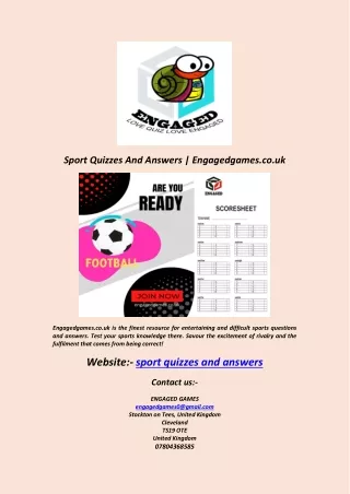 Sport Quizzes And Answers  Engagedgames.co.uk