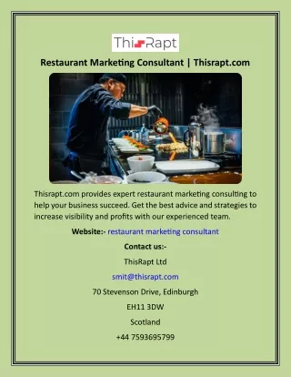 Restaurant Marketing Consultant  Thisrapt