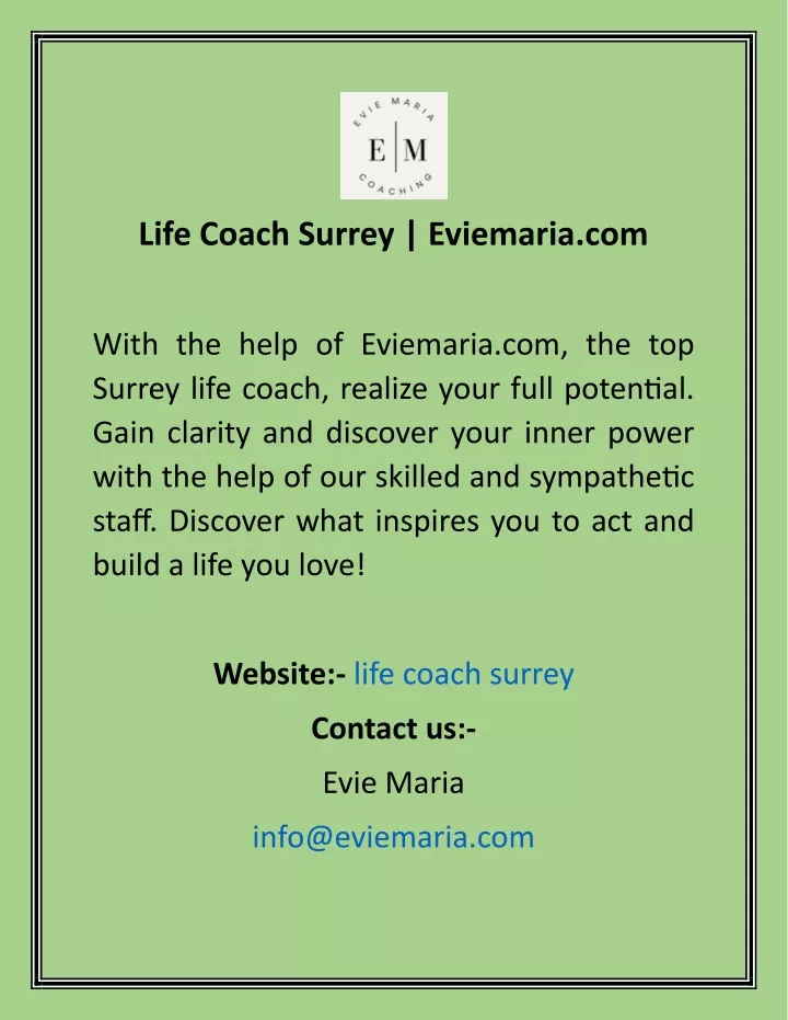 life coach surrey eviemaria com