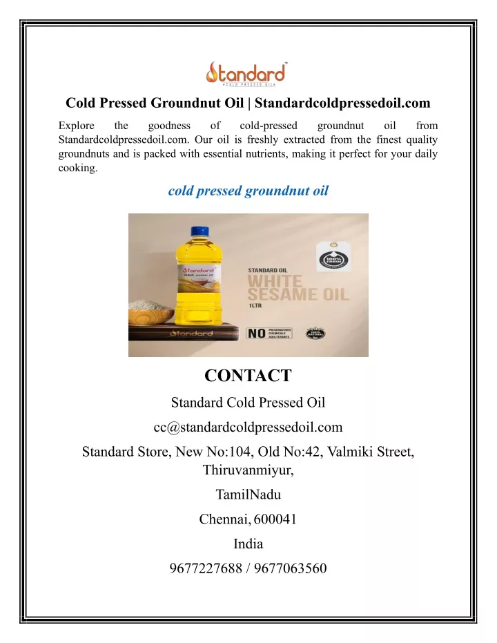 cold pressed groundnut oil standardcoldpressedoil