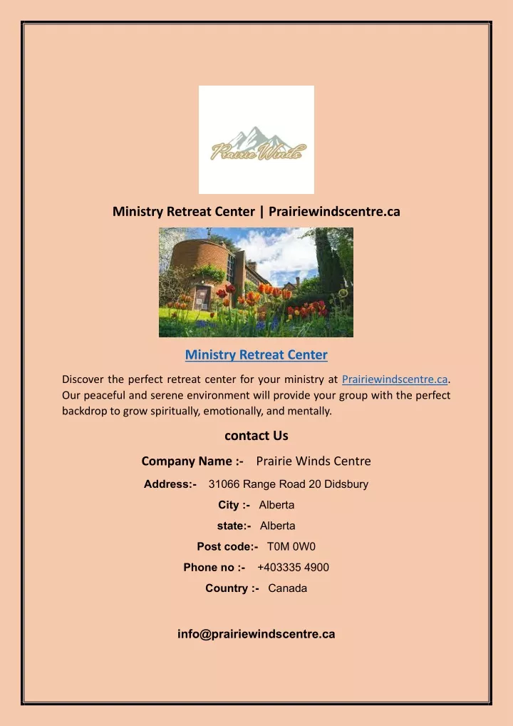 ministry retreat center prairiewindscentre ca