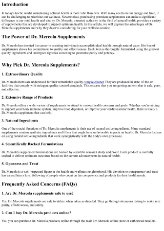 Discover the Benefits of Dr. Mercola Supplements for Optimum Health