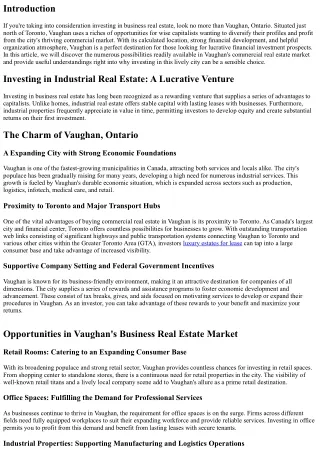 Purchasing Commercial Real Estate? Discover Opportunities in Vaughan, Ontario