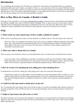 How to purchase Silver in Canada: A Rookie's Manual