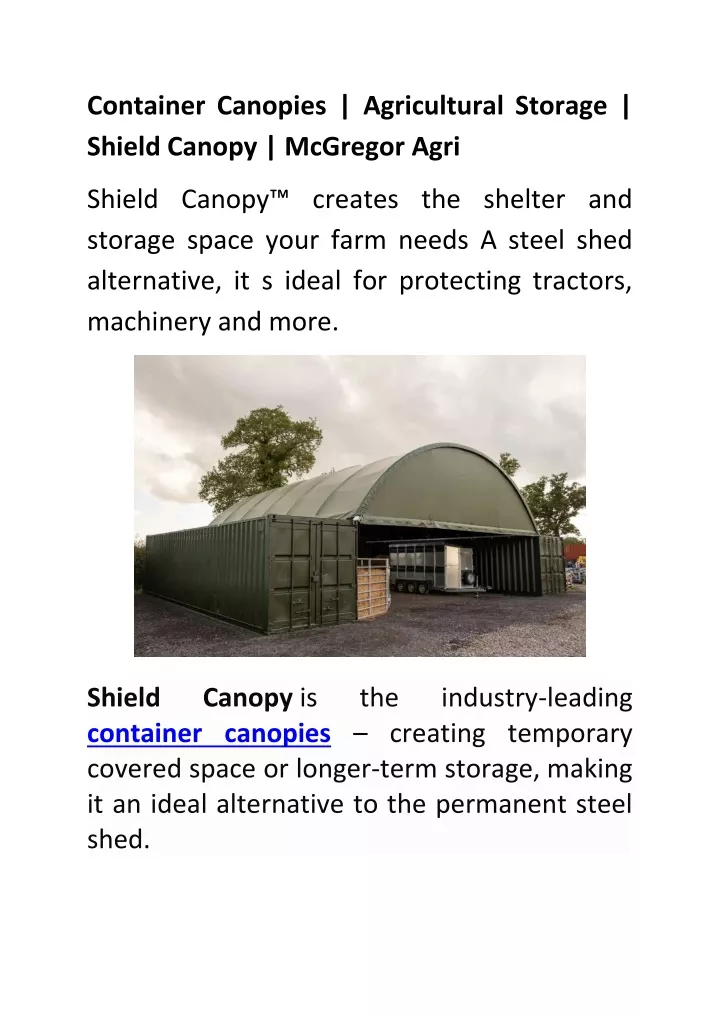 container canopies agricultural storage shield