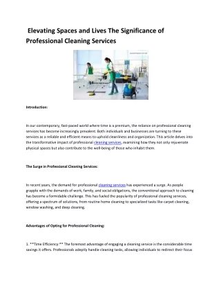 Elevating Spaces and Lives The Significance of Professional Cleaning Services