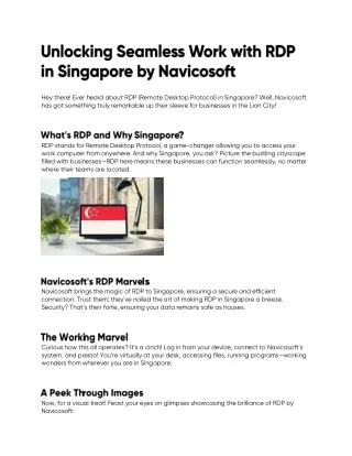 Unlocking Seamless Work with RDP in Singapore by Navicosoft