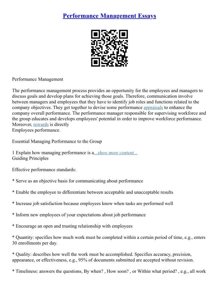 essay about performance management