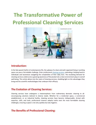 The Transformative Power of Professional Cleaning Services