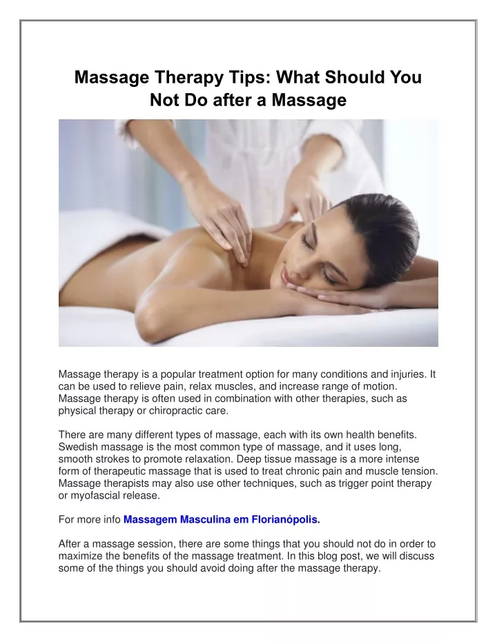 massage therapy tips what should you not do after