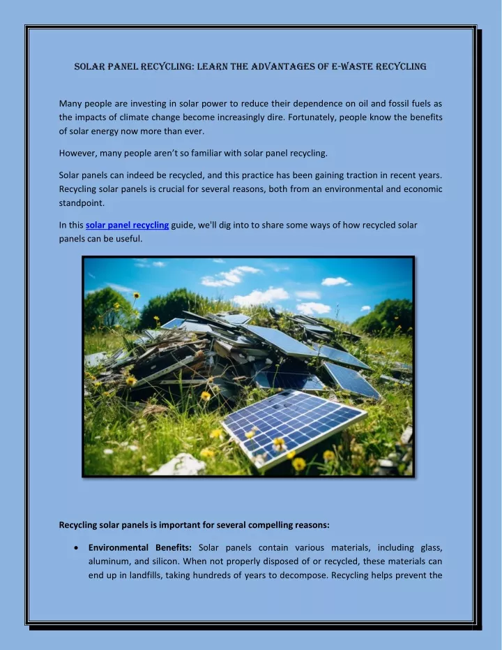 solar panel recycling learn the advantages